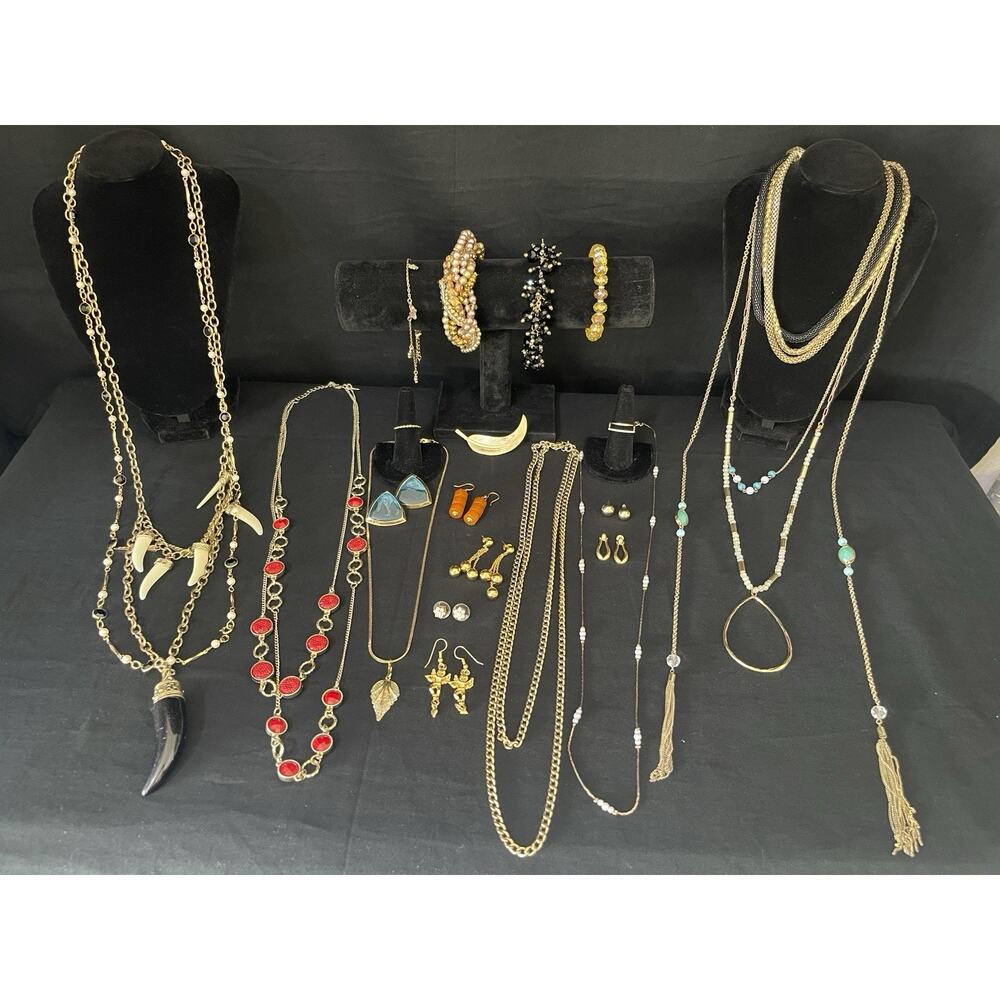 Vintage To Now Gold tone Jewelry Lot Necklace Bracelet Earrings Brooch